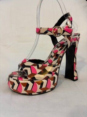Express X Brian Atwood Geometric Print Platform Heels Size 6.5